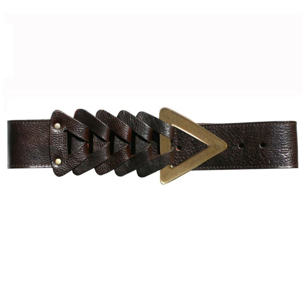 Kim White Triangles Chocolate Leather Belt L